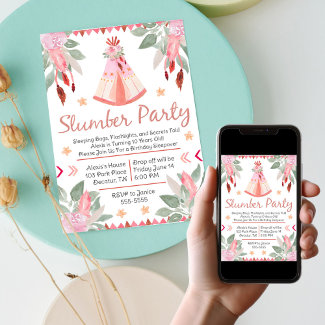 Sleepover Slumber Party Girl Pink Teepee Birthday 
