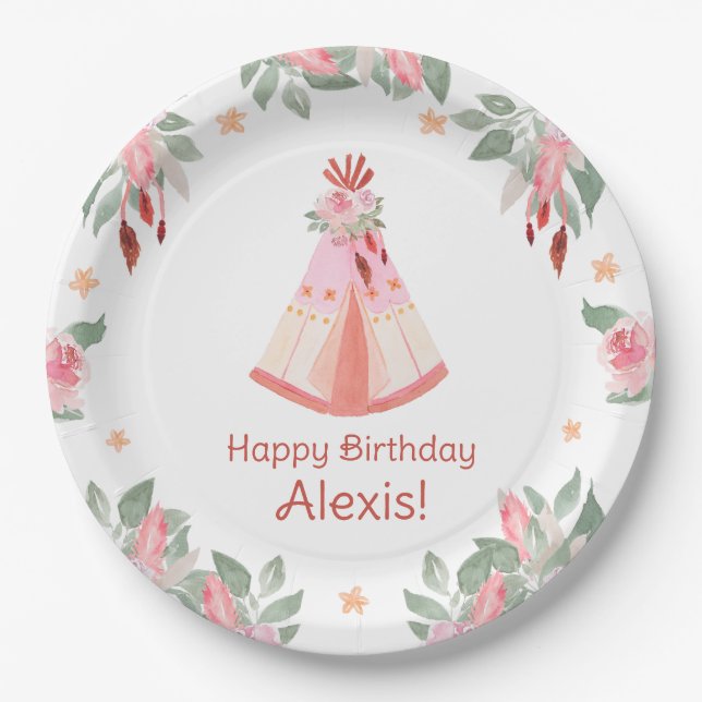 Sleepover Slumber Party Girl Pink Teepee Birthday  Paper Plates (Front)