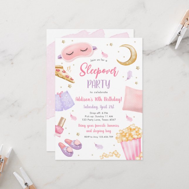 Invitación Sleepover Fiesta Slumber Chica Spa Cumpleaños Rosa