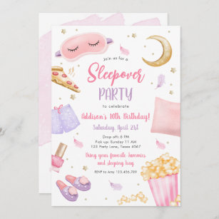 Sleepover Slumber Party Girl Spa Pink Birthday Inv Invitation