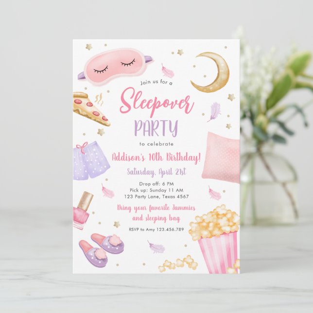 Invitación Sleepover Fiesta Slumber Chica Spa Cumpleaños Rosa