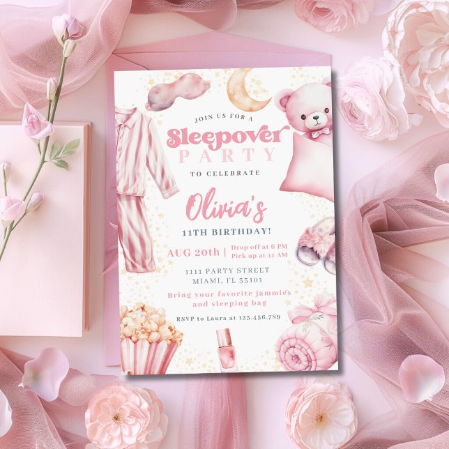Sleepover Slumber Party Girl Spa Pink Birthday Invitation (Creator Uploaded)