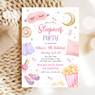 Sleepover Slumber Party Girl Spa Pink Birthday Invitation