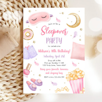 Sleepover Slumber Party Girl Spa Pink Birthday Invitation by Anietillustration at Zazzle