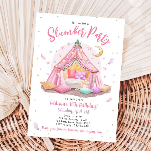 Sleepover Slumber Party Glamping Tent Birthday Invitation