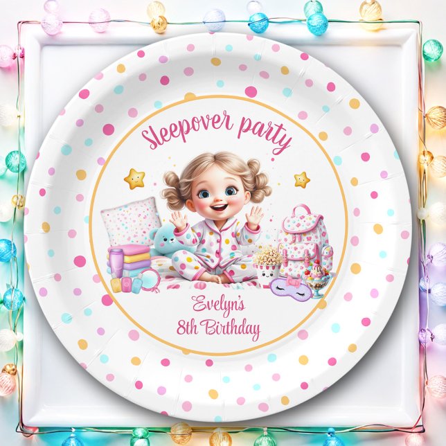 Sleepover Slumber Party Pink Cute Girl Birthday Paper Plates (Sleepover Slumber Party Pink Cute Girl Birthday Paper Plates)