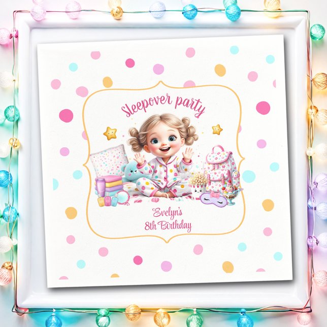 Sleepover Slumber Party Pink Cute Girl Polka Dot Napkins (Sleepover Slumber Party Pink Cute Girl Polka Dot Napkins)