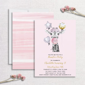 Sleepover Slumber Party Pink Gold Giraffe Birthday Invitation