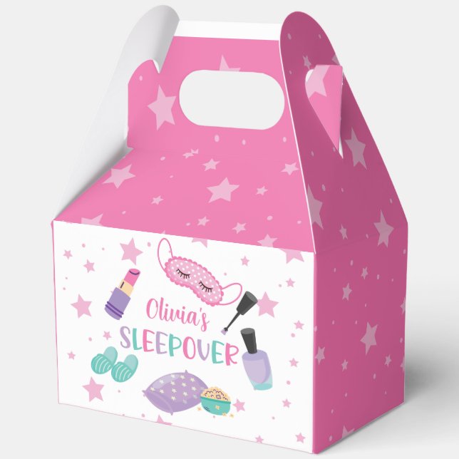 Sleepover slumber party pink purple tween favor boxes (Front)