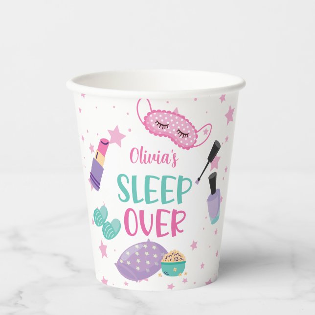 Sleepover slumber party pink purple tween paper pl cups (Front)