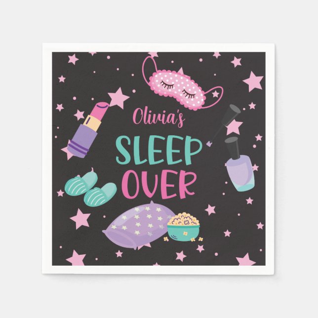 Sleepover slumber party pink purple tween paper pl napkins (Front)