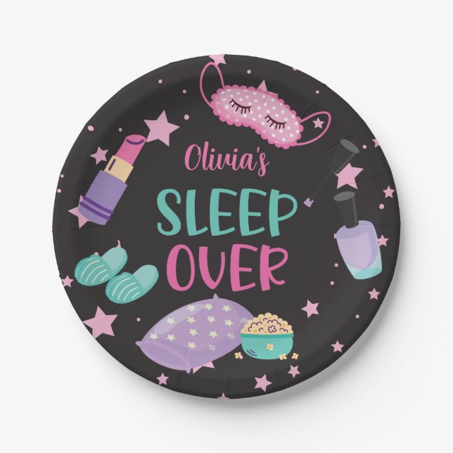 Sleepover slumber party pink purple tween paper pl paper plates (Front)