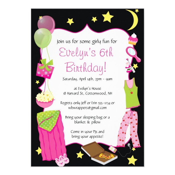 Sleepover Slumber Party Themed Invitations