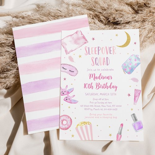 Sleepover Squad Slumber Party Pink Tween Birthday Invitation