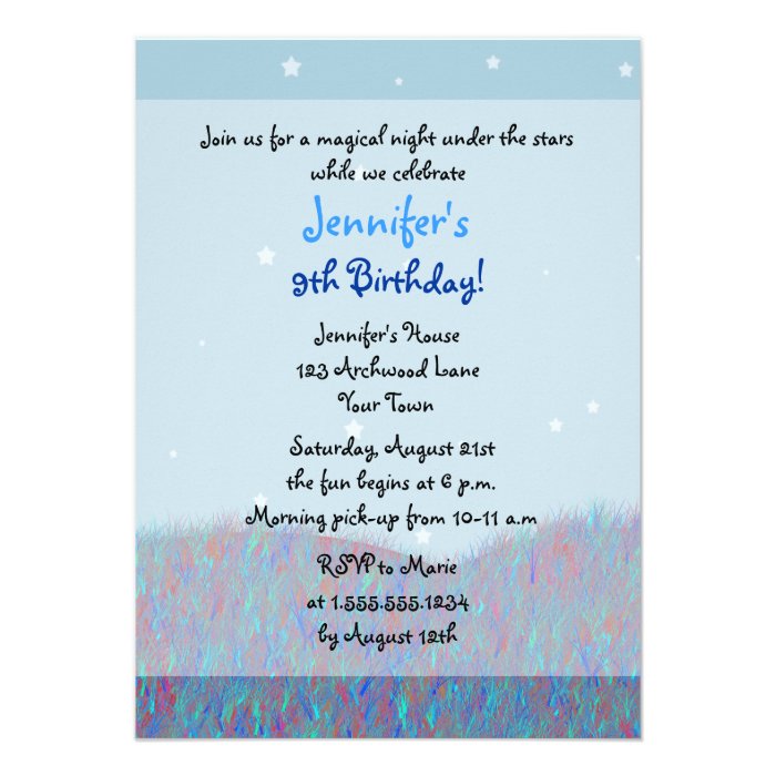 Sleepover Under the Stars Birthday Party   Blue Announcement