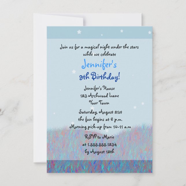 Sleepover Under the Stars Birthday Party - Blue Invitation (Front)