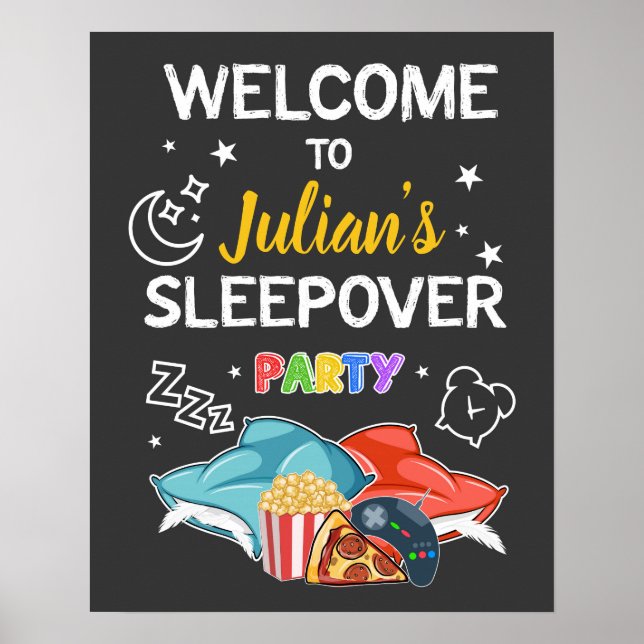 Sleepover Welcome Sign - BOY BIRTHDAY POSTER (Front)
