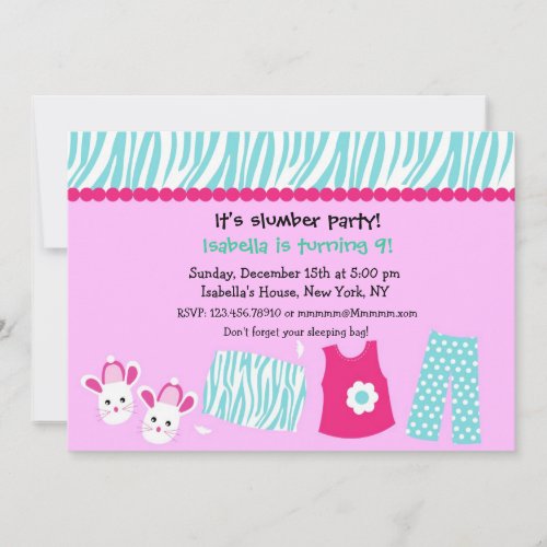 Sleepover Zebra Print Birthday Party Invitations