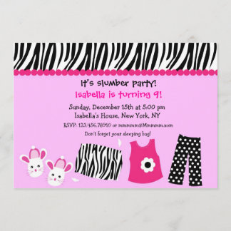 Sleepover Zebra Print Birthday Party Invitations