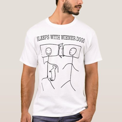 sleeps with wiener dog t_shirts