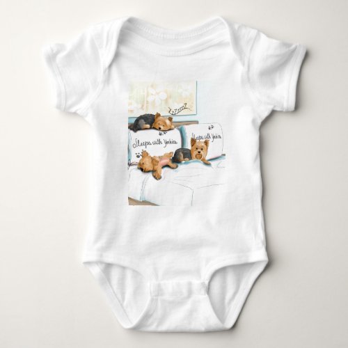 Sleeps with Yorkies by Catia Cho Baby Bodysuit