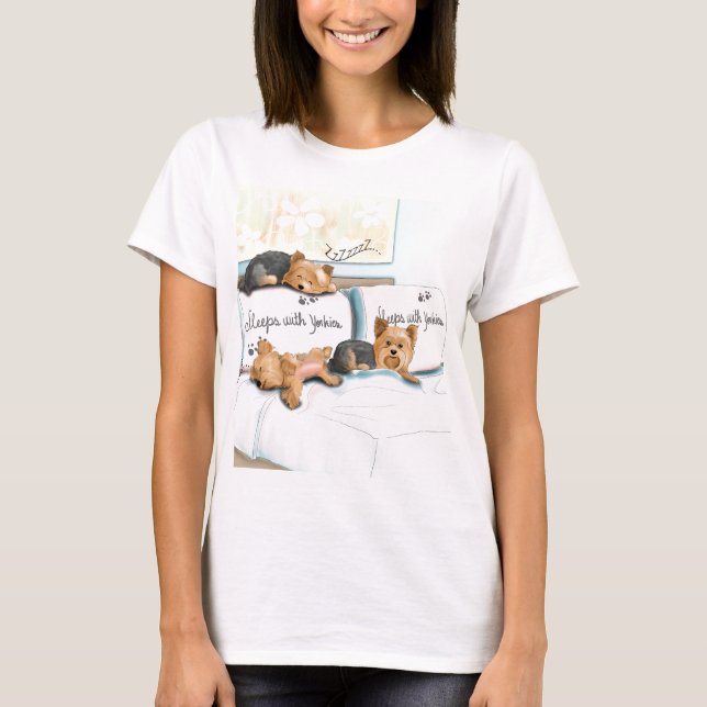 Sleeps with Yorkies by Catia Cho T-Shirt (Front)