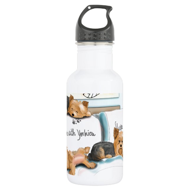 Sleeps with Yorkies by Catia Cho Water Bottle (Front)