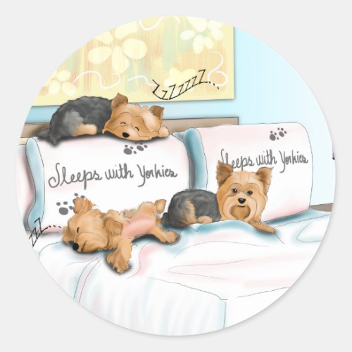 Sleeps with Yorkies Classic Round Sticker