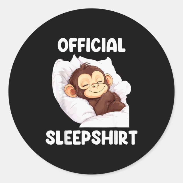Sleepshirt Cute Sleeng Monkey Animal Lover Pajama  Classic Round Sticker (Front)