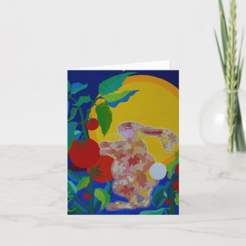 Sleepwalking Tomato Patch Jigsaw Rabbit Holiday Card