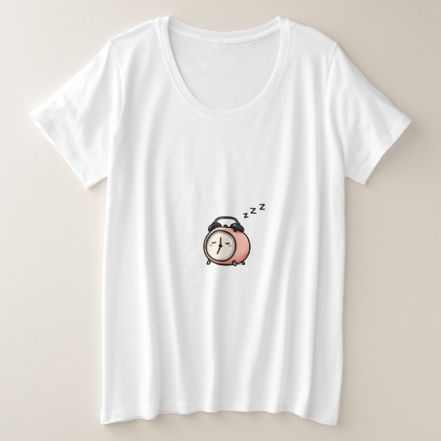 Sleepy Alarm Clock Cartoon – Still Not Awake Plus Size T-Shirt (Design Front)
