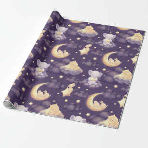 sleepy baby animals,moon clouds stars elepha wrapping paper