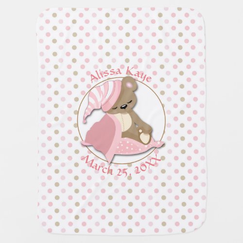 Sleepy Baby Bear Pink Baby Blanket