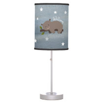 Sleepy Baby Bear Watercolor Stars Personalized Table Lamp