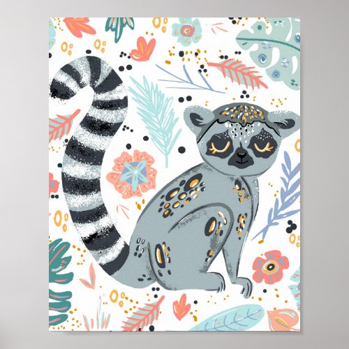 Sleepy Baby Lemur Nursery Poster