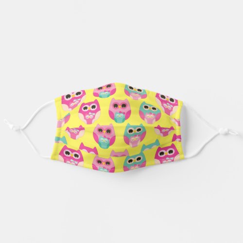 Sleepy Baby Owls Cute Birds Pink and Yellow Adult Cloth Face Mask
