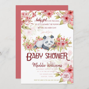 Sleepy Baby Panda Pink Cherry Blossom Baby Shower Invitation