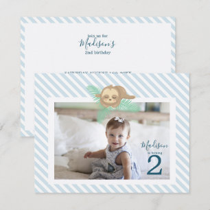 Sleepy Baby Sloth 2nd Birthday Party Invitation
