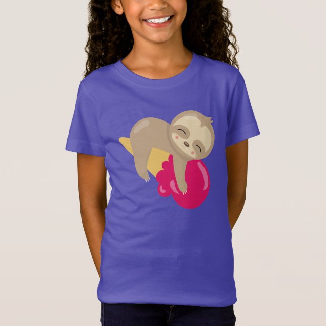 Sleepy Baby Sloth On Ice Cream Cone T-Shirt (Front)