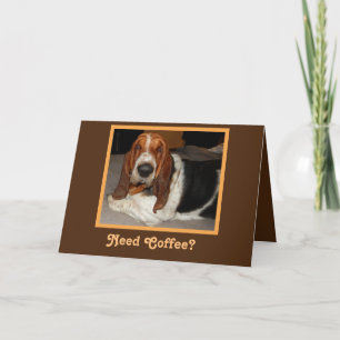 Sleepy Basset on Funny Birthday Card w/Coffee Mug