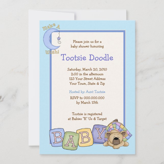 Sleepy Bear 5x7 Baby Shower Invitation (Front)
