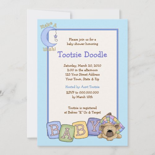 Sleepy Bear 5x7 Baby Shower Invitation