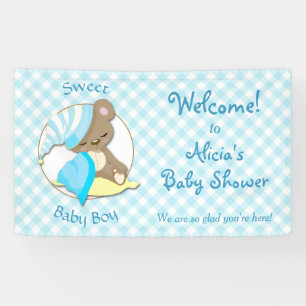 Sleepy Bear Baby Boy Shower Banner
