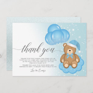 Sleepy Bear Balloon Boy Baby Shower Thank You Card