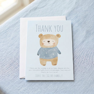 Sleepy Bear blue Baby Shower Cute thank you  Card