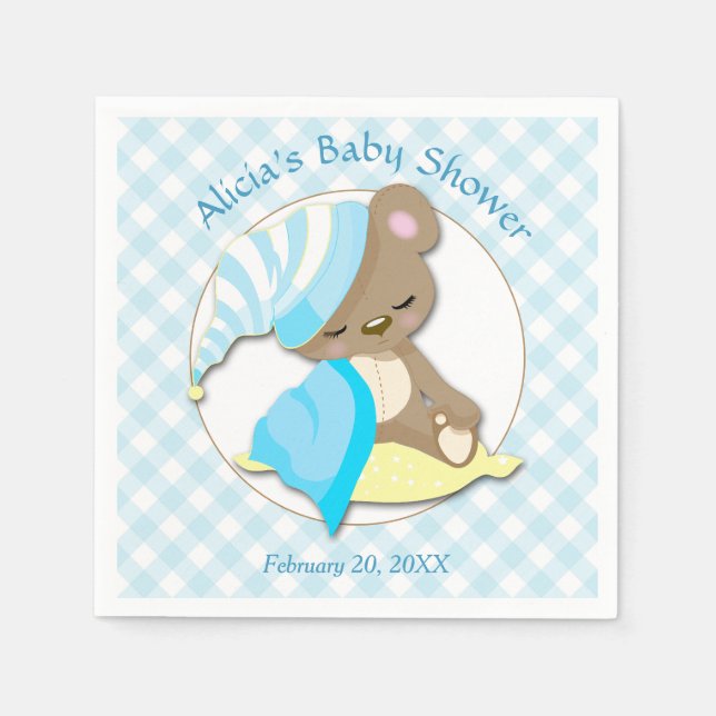 Sleepy Bear Boy Baby Shower Napkins (Front)