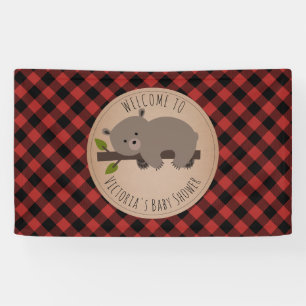 Sleepy Bear Buffalo Plaid Baby Shower Welcome Banner