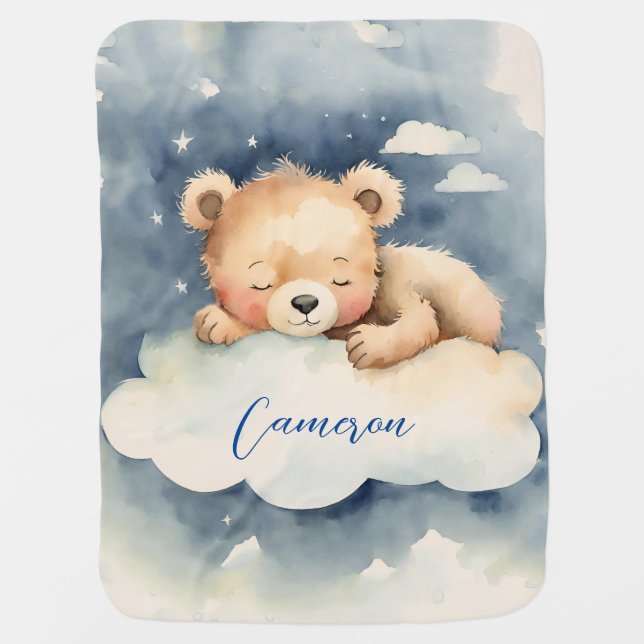 Sleepy Bear Celestial Boy Baby Blanket (Front)