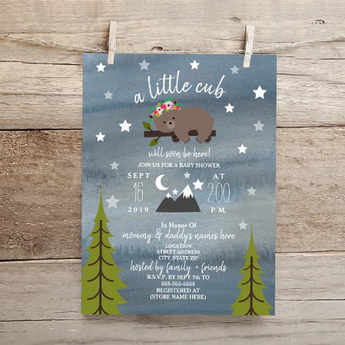 Sleepy Bear Cub Baby Shower 65 x 875 Invitation