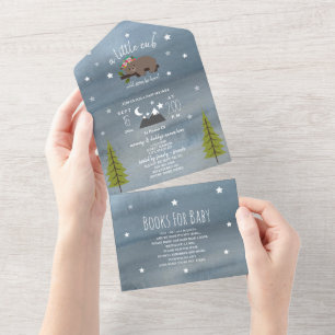 Sleepy Bear Cub Floral Baby Shower Book Request All In One Invitation